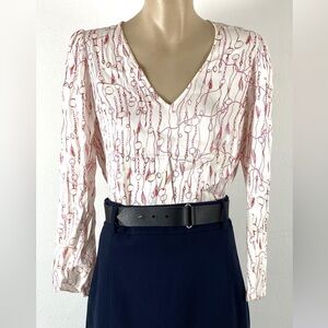 Scanlan Theodore White Chain Red Patterned Top